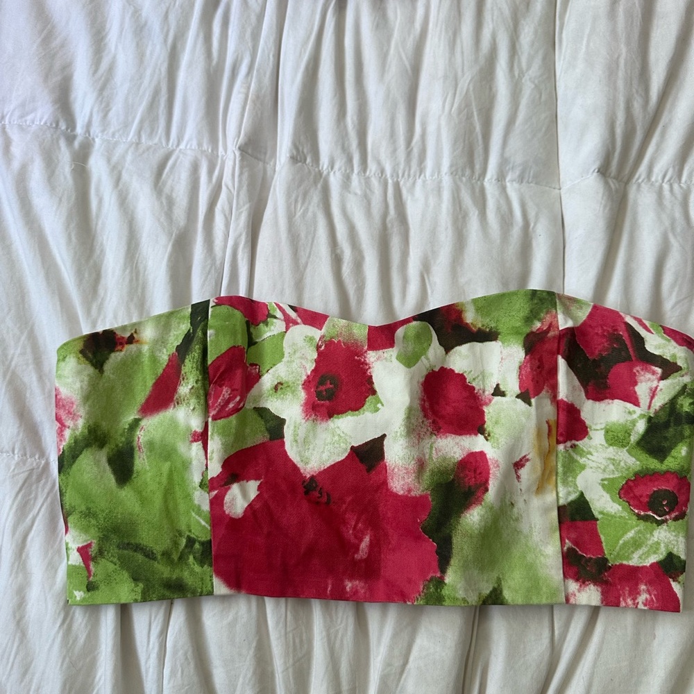 Unique vintage floral bandeau tie strapless top